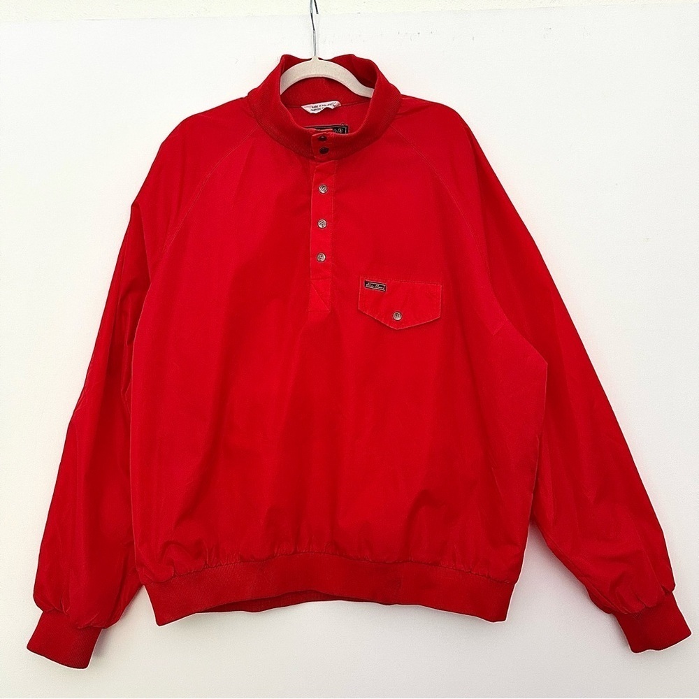 Red Snap Nylon Jacket Sporty Pullover Vintage Windbreaker Coat Primary Size XXL